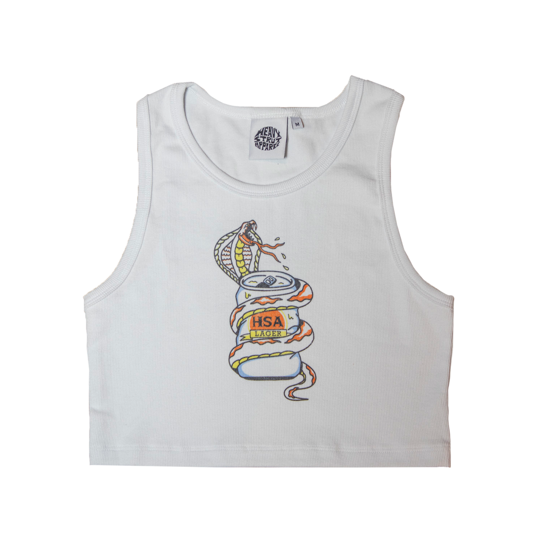 Beer Can - Cropped Cherie Tank - White