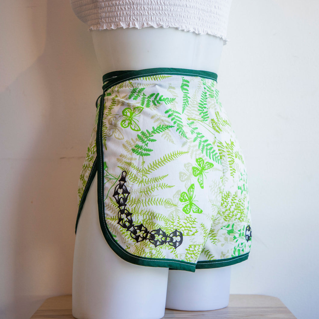 Handmade Green Ferns & Butterflies Stevie Shorts (Size Small Fit)